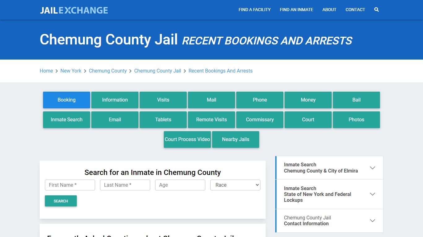 Chemung County Jail Recent Bookings And Arrests - Jail Exchange